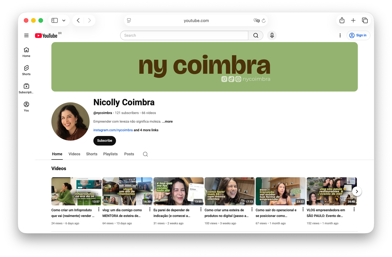 Canal Nicolly Coimbra no YouTube
