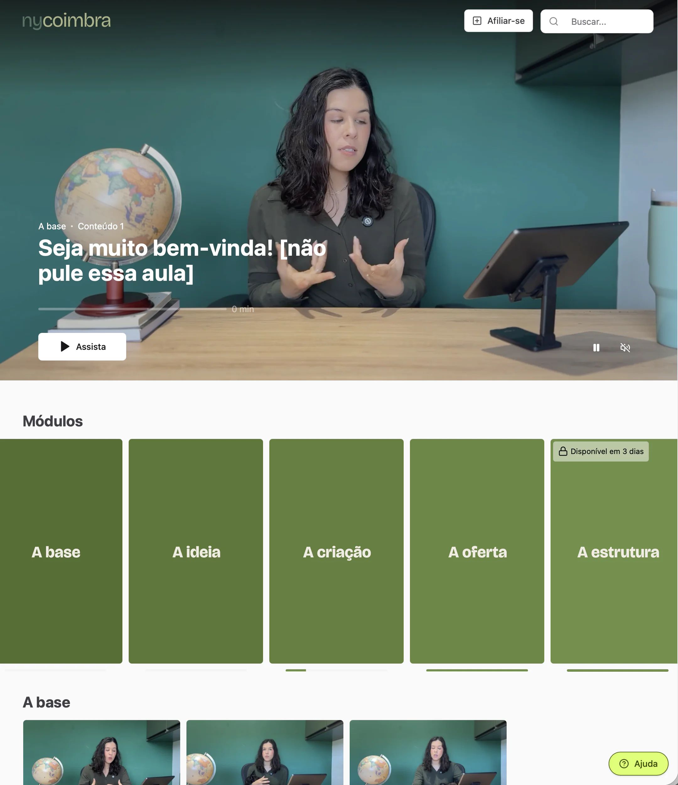 Área de aulas gravadas da Oficina