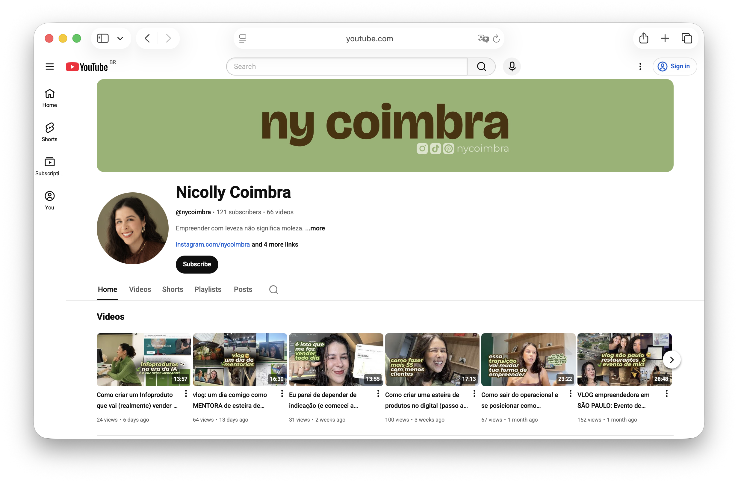 Canal Nicolly Coimbra no YouTube