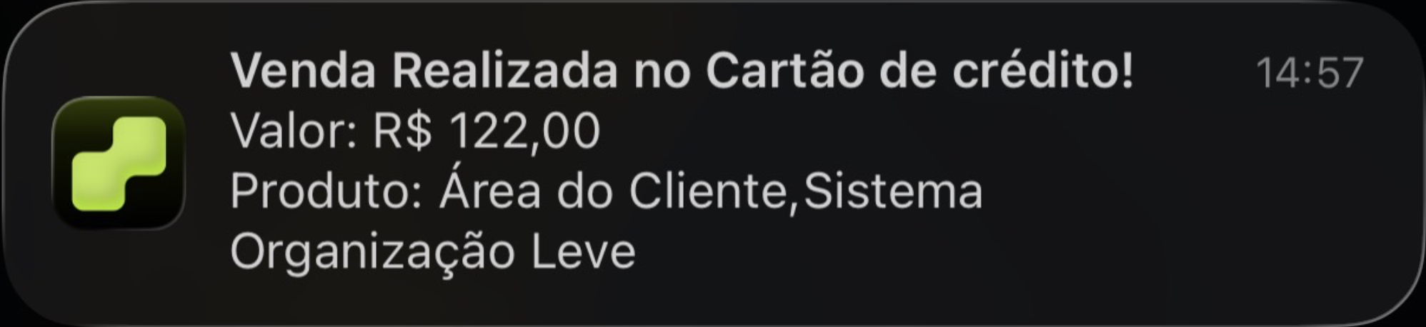 Notificação de venda no cartão de crédito