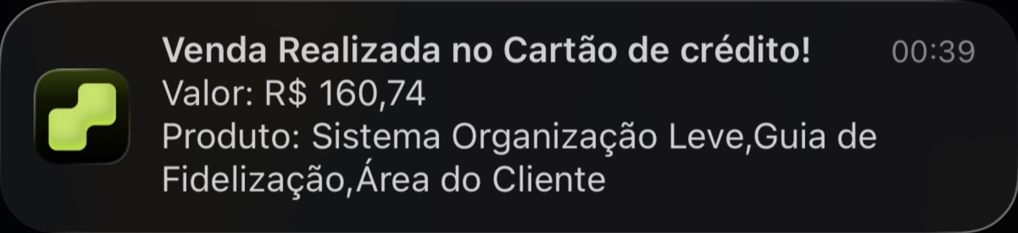 Notificação de venda no cartão de crédito